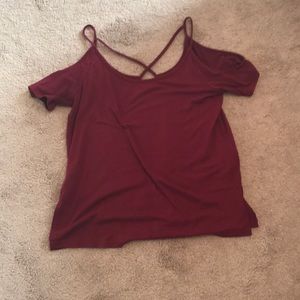 Off the shoulder maroon shirt